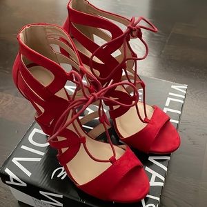Wild Diva Lounge Berlin Red Suede Lace Up Sandals Size 7.5